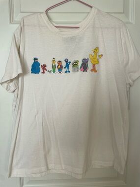 Sesame Street White Tee with Multicolor Character Row